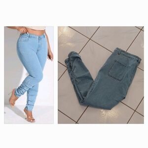 4/$60 Light Blue Skinny Jeans With Rutched Ankles - Size 2XL (US16)